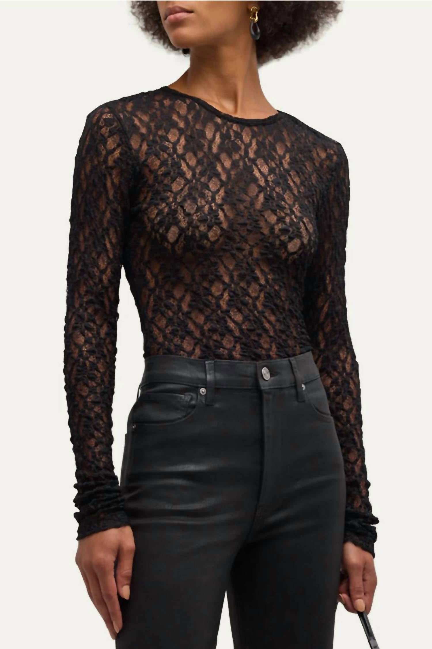 Frame - Mesh Lace Crewneck Top