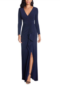 Betsy & Adam - Women's Elle Deep High Ruffled Side Slit Gown Dress