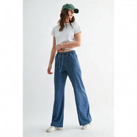 Mica Denim - Wide leg Cinched Waist Pant