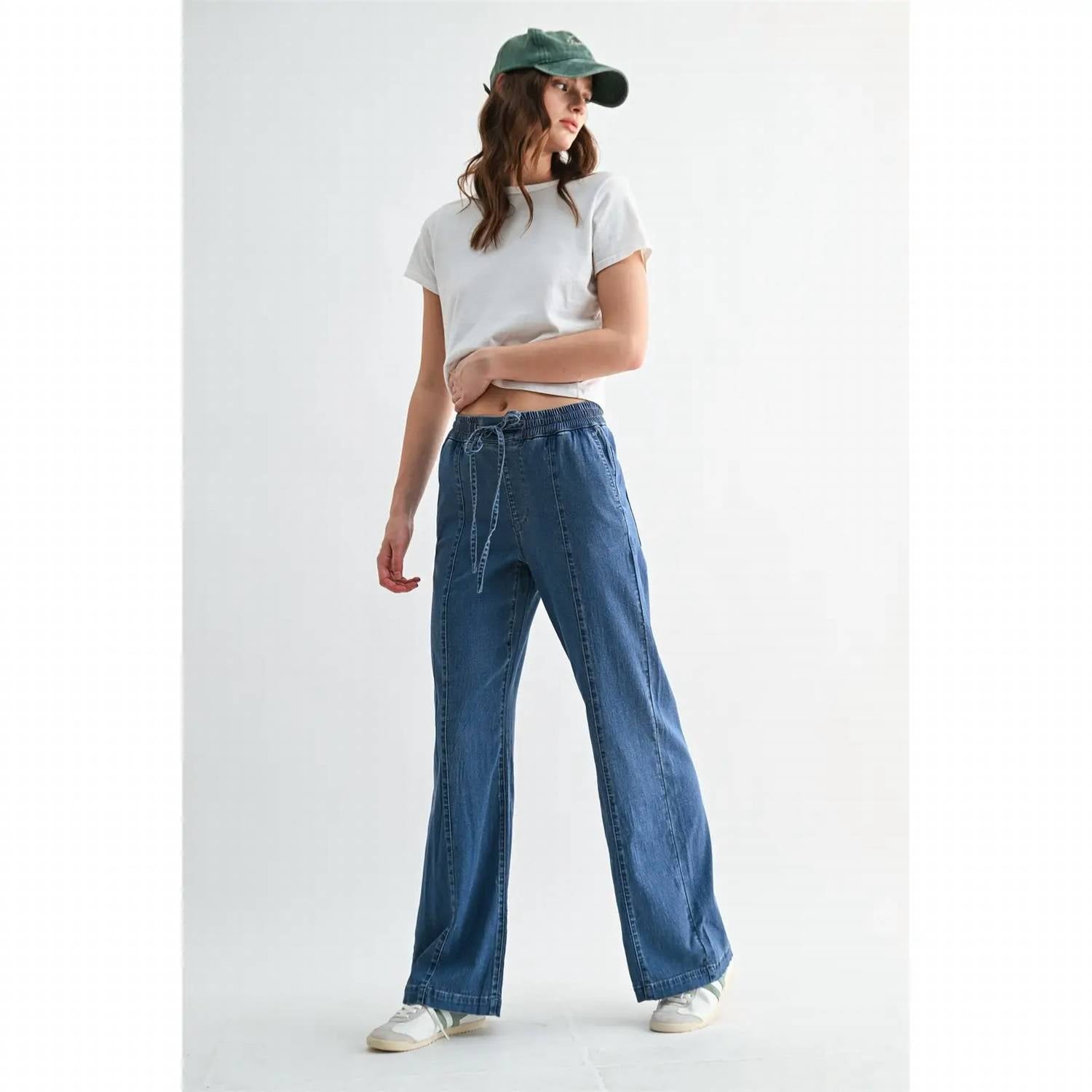 Mica Denim - Wide leg Cinched Waist Pant