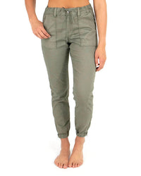 Grace and Lace Women's Sueded Twill Joggers in olive - women's pants
