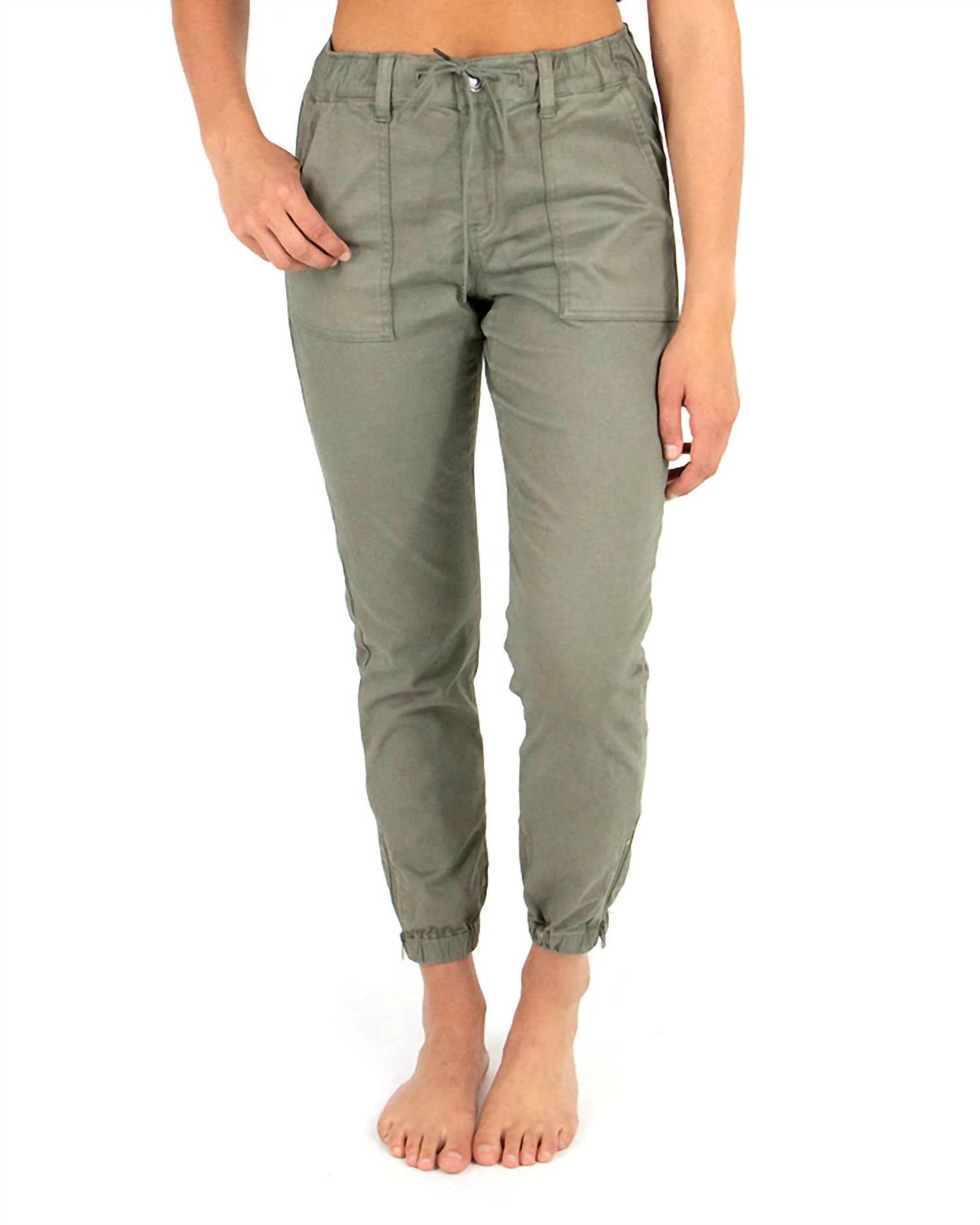 Grace and Lace Women's Sueded Twill Joggers in olive - women's pants