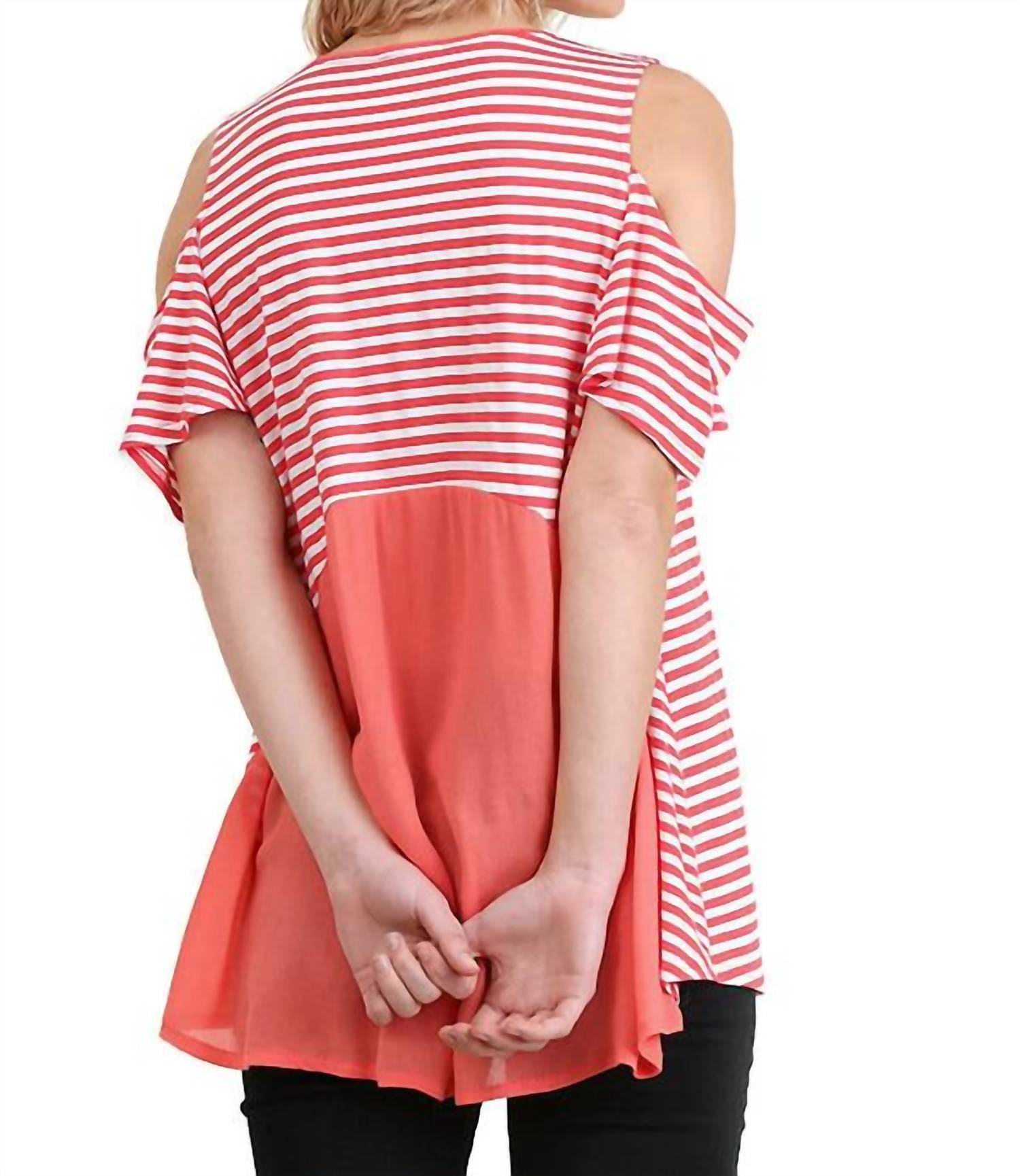 Umgee - Cold Shoulder Striped Top