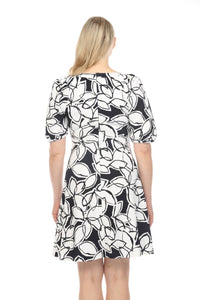 Joseph Ribkoff - Floral Print Puff Sleeve A-line Dress