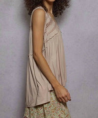 POL Loose Fit V-neck Babydoll Casual Knit Top in blush pink - women's blouse - detail view