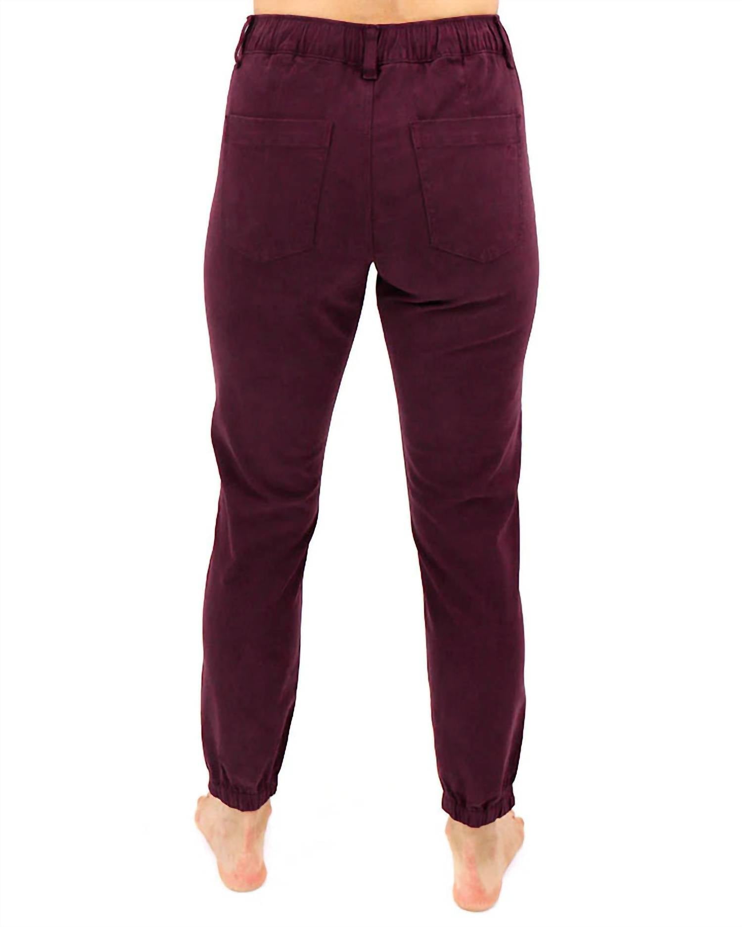 Grace and Lace Women's Sueded Twill Joggers in wine - women's pants - view 4