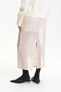 DELUC Logan Sequins Pencil Midi Skirt in off white - women's skirt - detail view