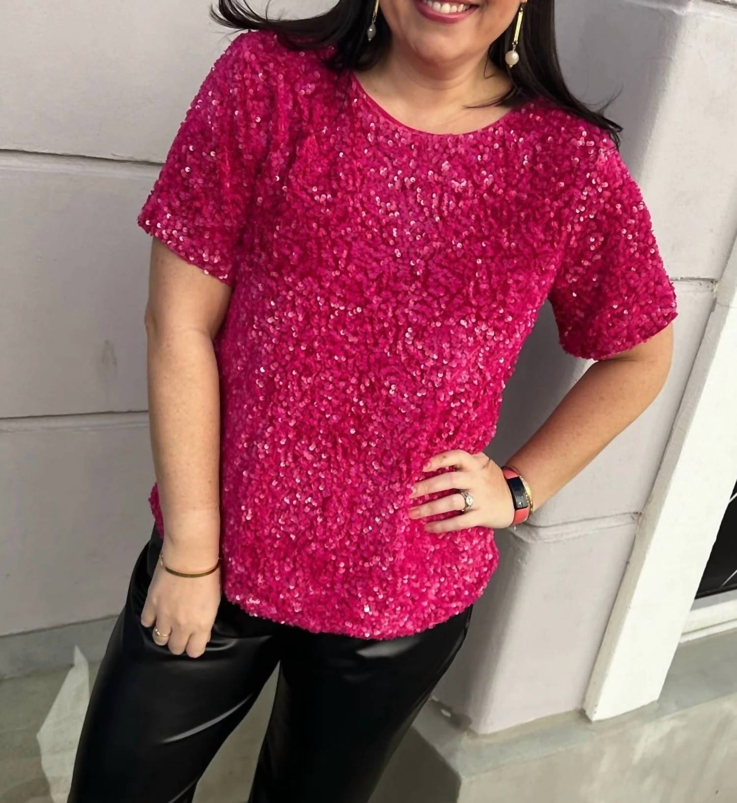 Jodifl - Sequins Textured Pop-color Top