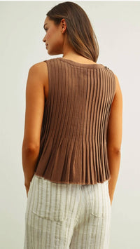 Miou Muse - Pleated Button Front Sleeveless Top