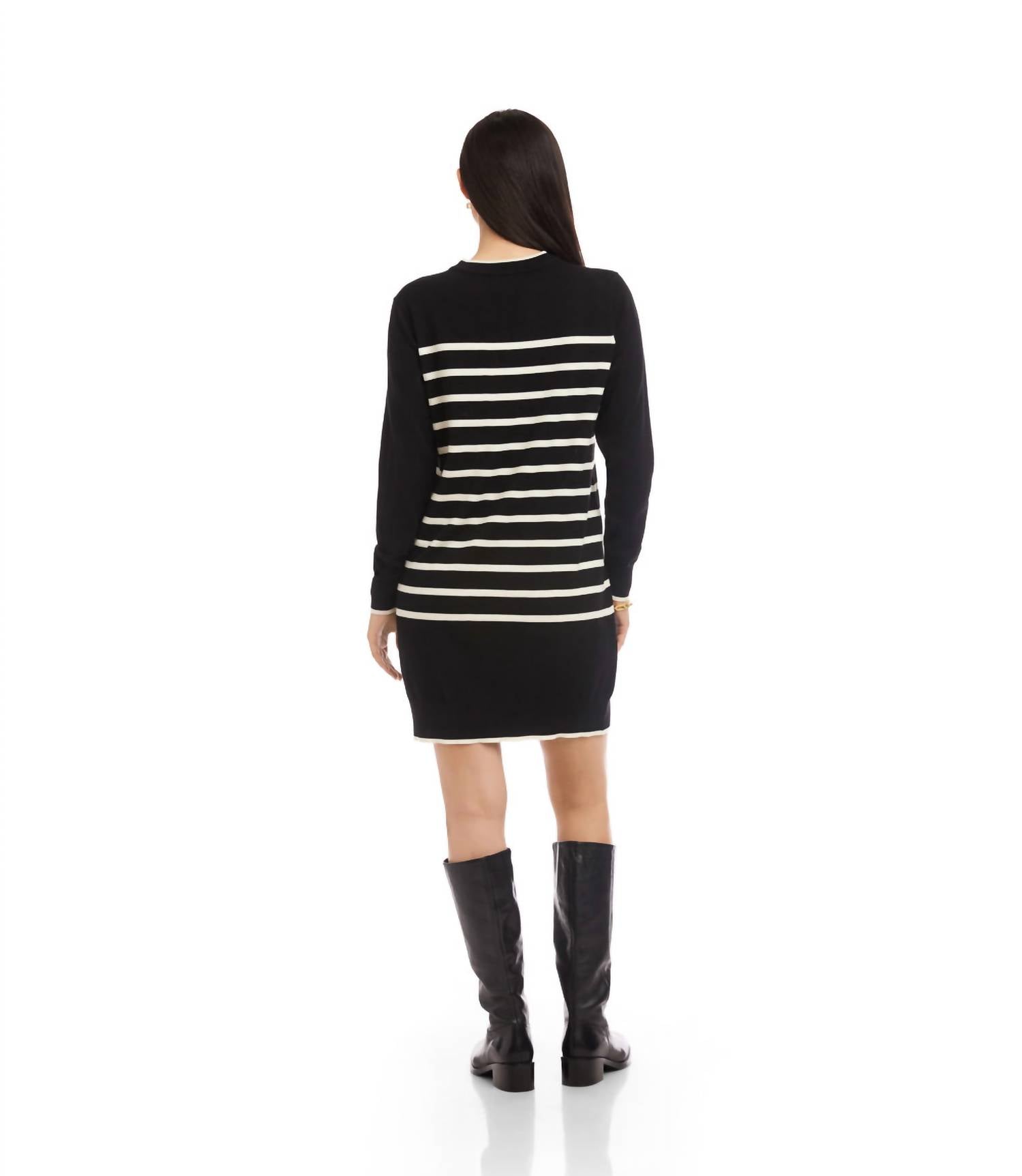 Karen Kane Stripe Sweater Dress in black and cream - women's dress - alternate view