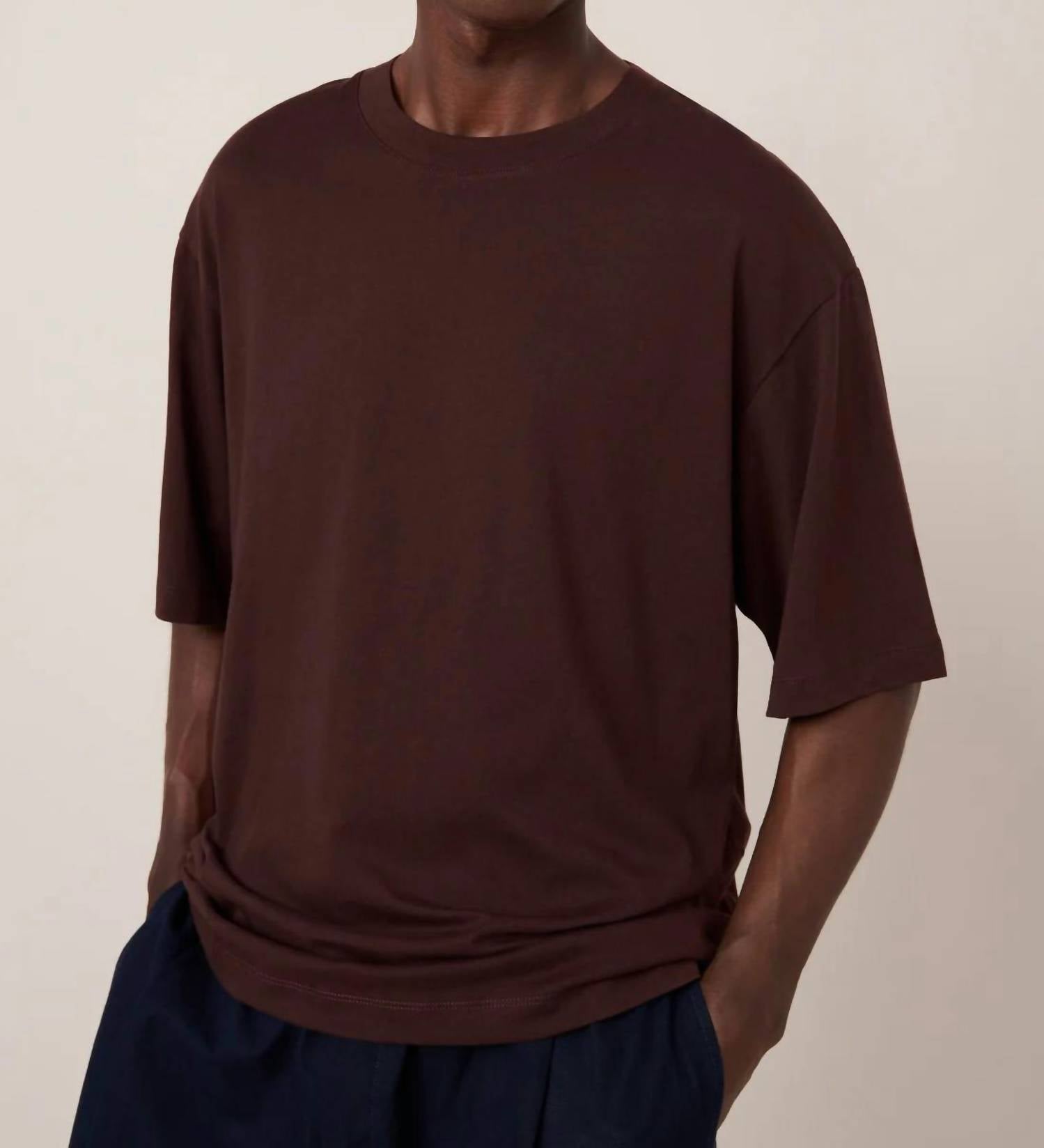 Kowtow Box Tee in mahogany - men's t-shirt - detail view