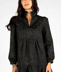 Sincerely Ours Claire Mini Dress in black brocade - women's dress - detail view