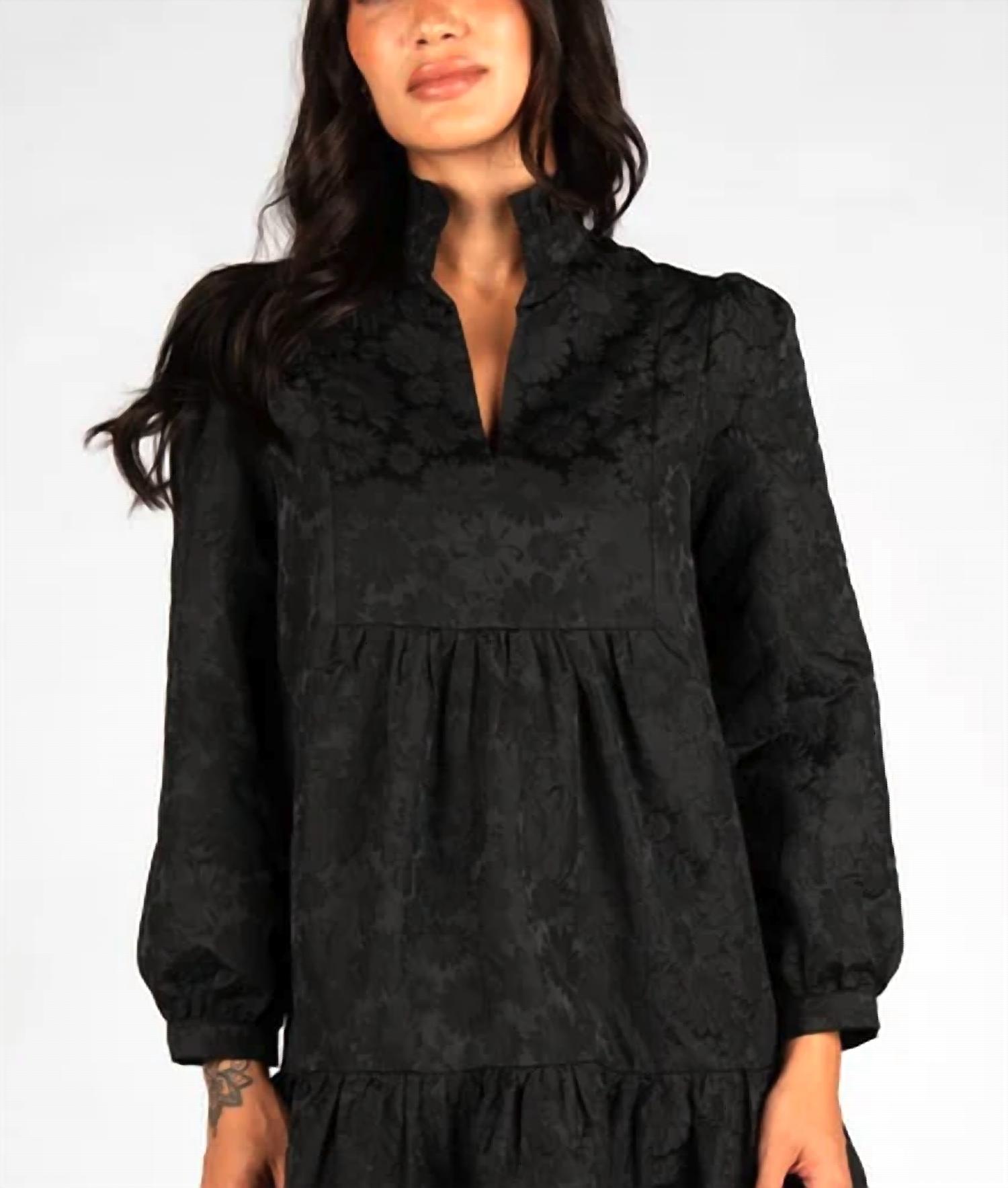 Sincerely Ours Claire Mini Dress in black brocade - women's dress - detail view