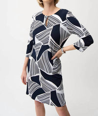 Joseph Ribkoff - Silky Knit Geometric Print Dress with Keyhole