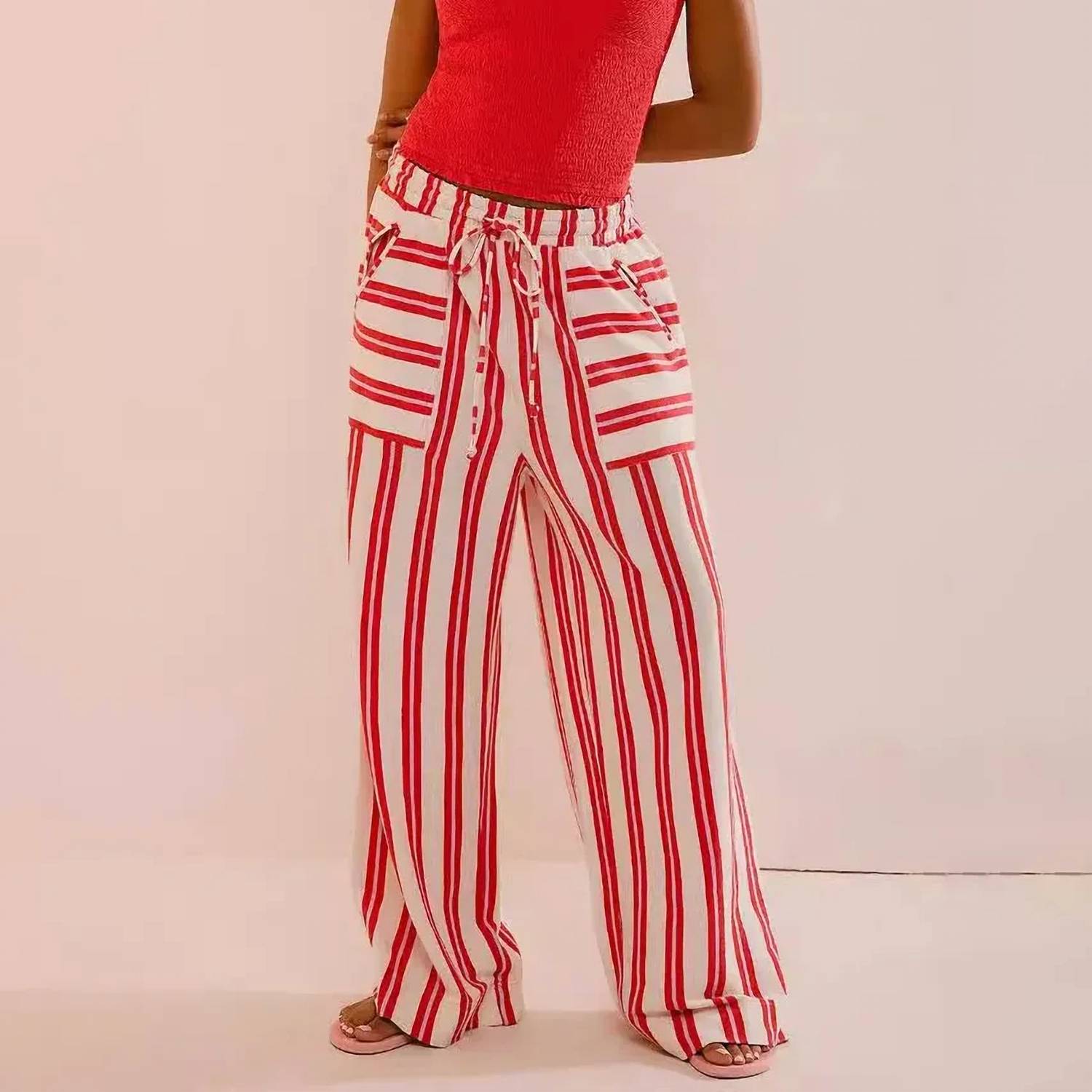 Rosa Clothing - Striped Beach Wide Leg Trousers