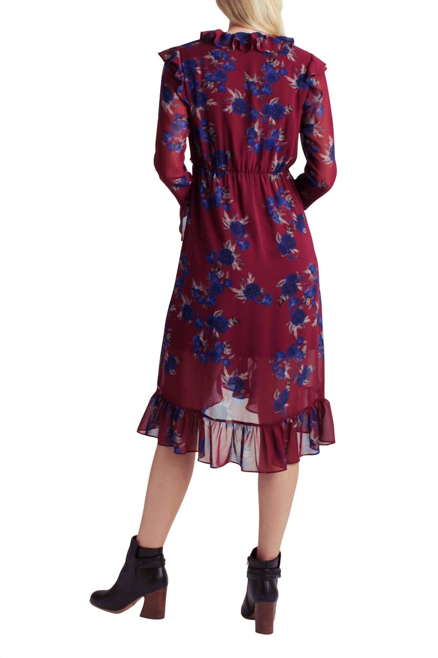 Kensie - Ruffle Hem Faux Wrap Dress