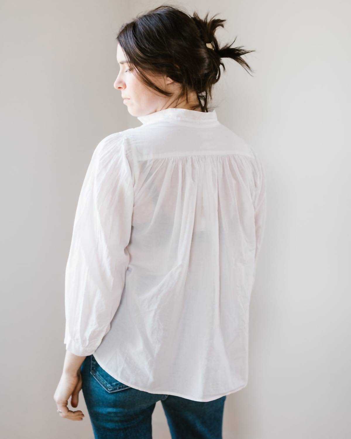 A SHIRT THING Flora Collared Button Down Shirt in white - women's blouse - detail view
