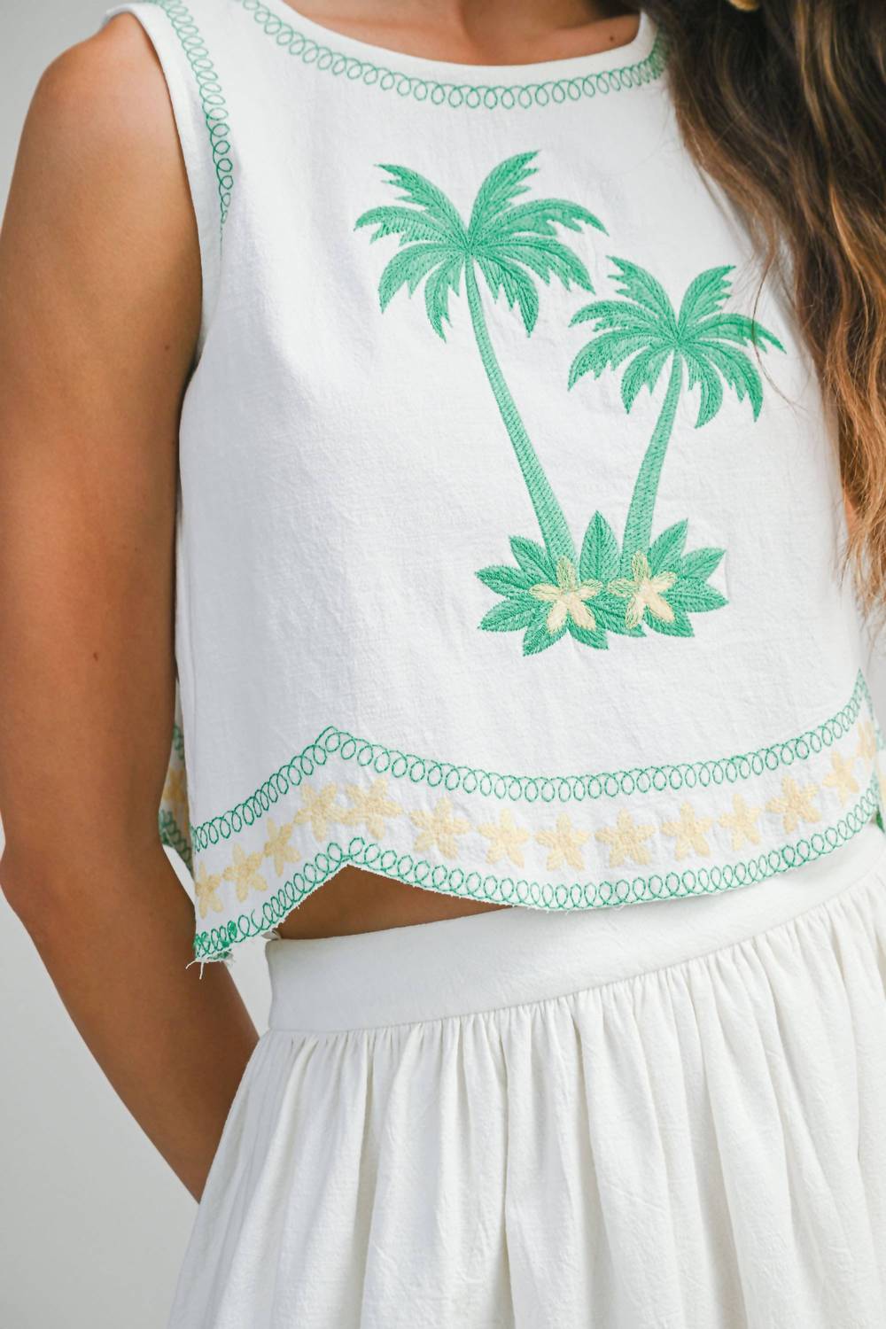 Lafayette 148 Palmette Embroidered Crop Top in white - women's shirt - view 9
