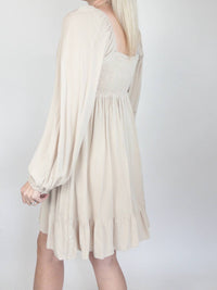 Aemi + Co - Textured Square Neck Puff Sleeve Dress