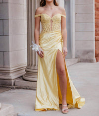 Sherri Hill Off The Shoulder Fitted Prom Dress in yellow - women's dress - alternate view