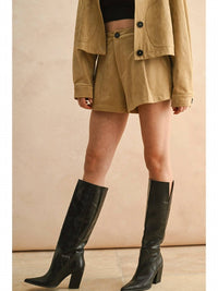 Miou Muse - Pleated Suede Shorts