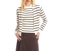 Karen Kane Stripe Cardigan Sweater in cream - women's cardigan - detail view