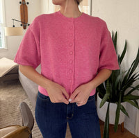 PINCH Flora Knit Short Sleeve Button Cardigan Top in pink - women's sweater