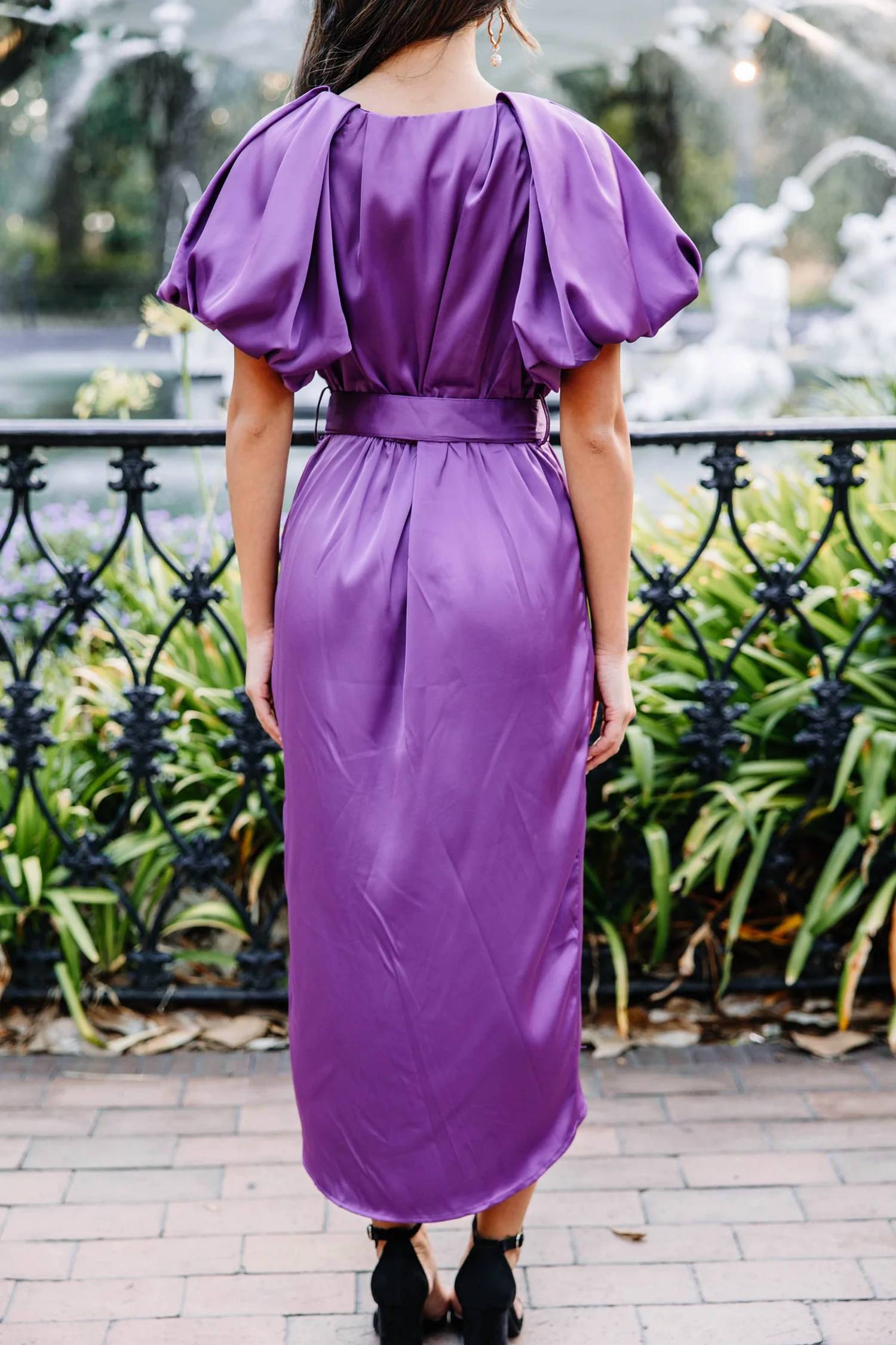 Entro - Puff Sleeve Satin Dress