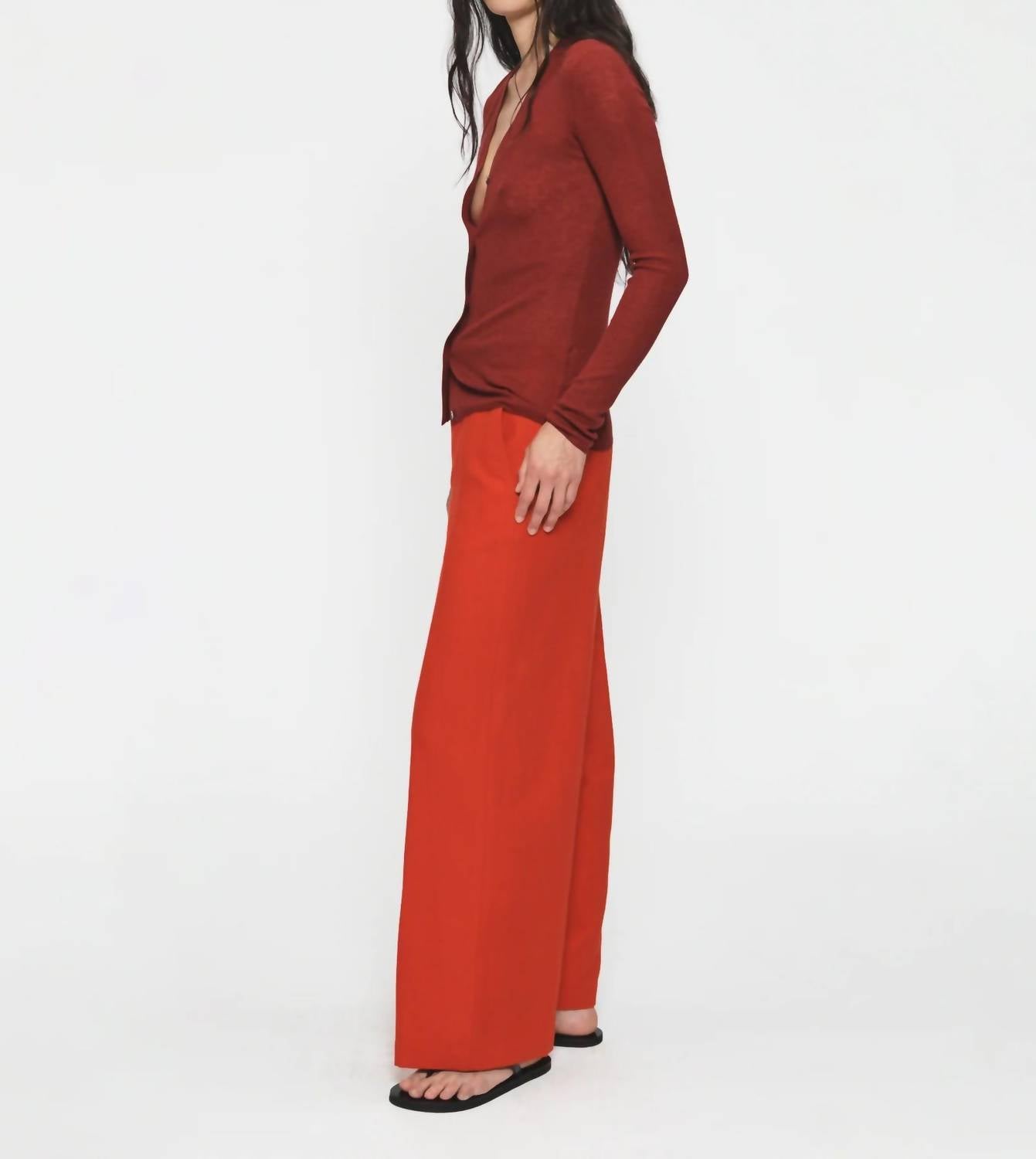 6397 Skinny Rib V Cardigan in wine - women's cardigan - view 6