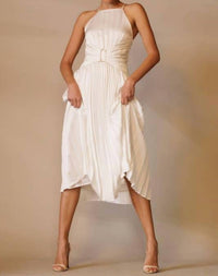 Eb Luxe - Apron Neck Midi Dress With Corset Waist