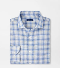 PETER MILLAR Ravello Linen Plaid Shirt in angelite - men's shirt - detail view