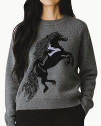 Autumn Cashmere - Intarsia Horse Crewneck With Fringe Sweater
