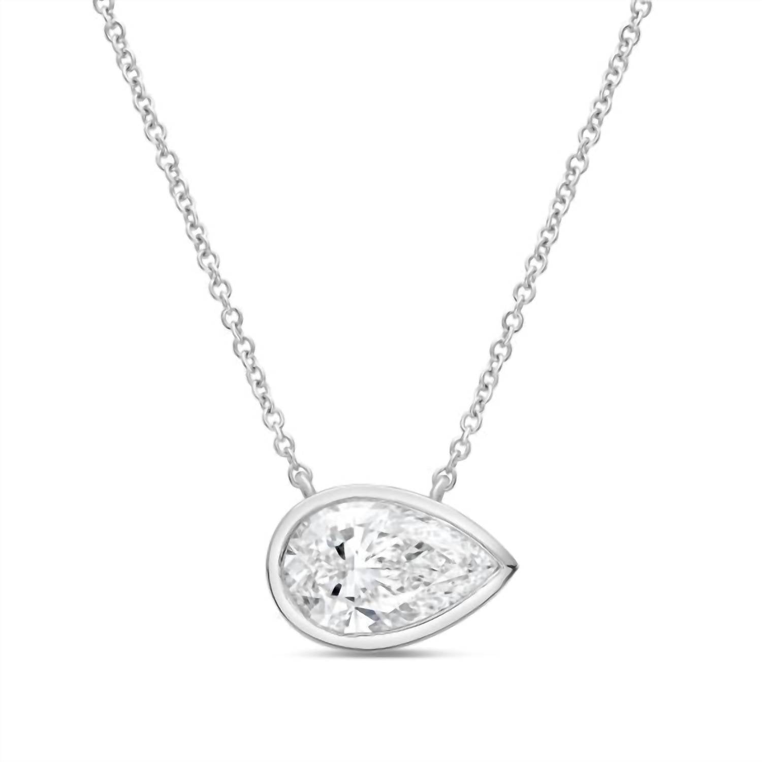 Diana M Jewels - Women's East West Pear Shape Bezel Lab-grown Diamond Pendant Necklace (8.00 Ctw)