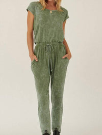 PROMESA Mineral Washed Finish Knit Jumpsuit in green - women's pants - alternate view