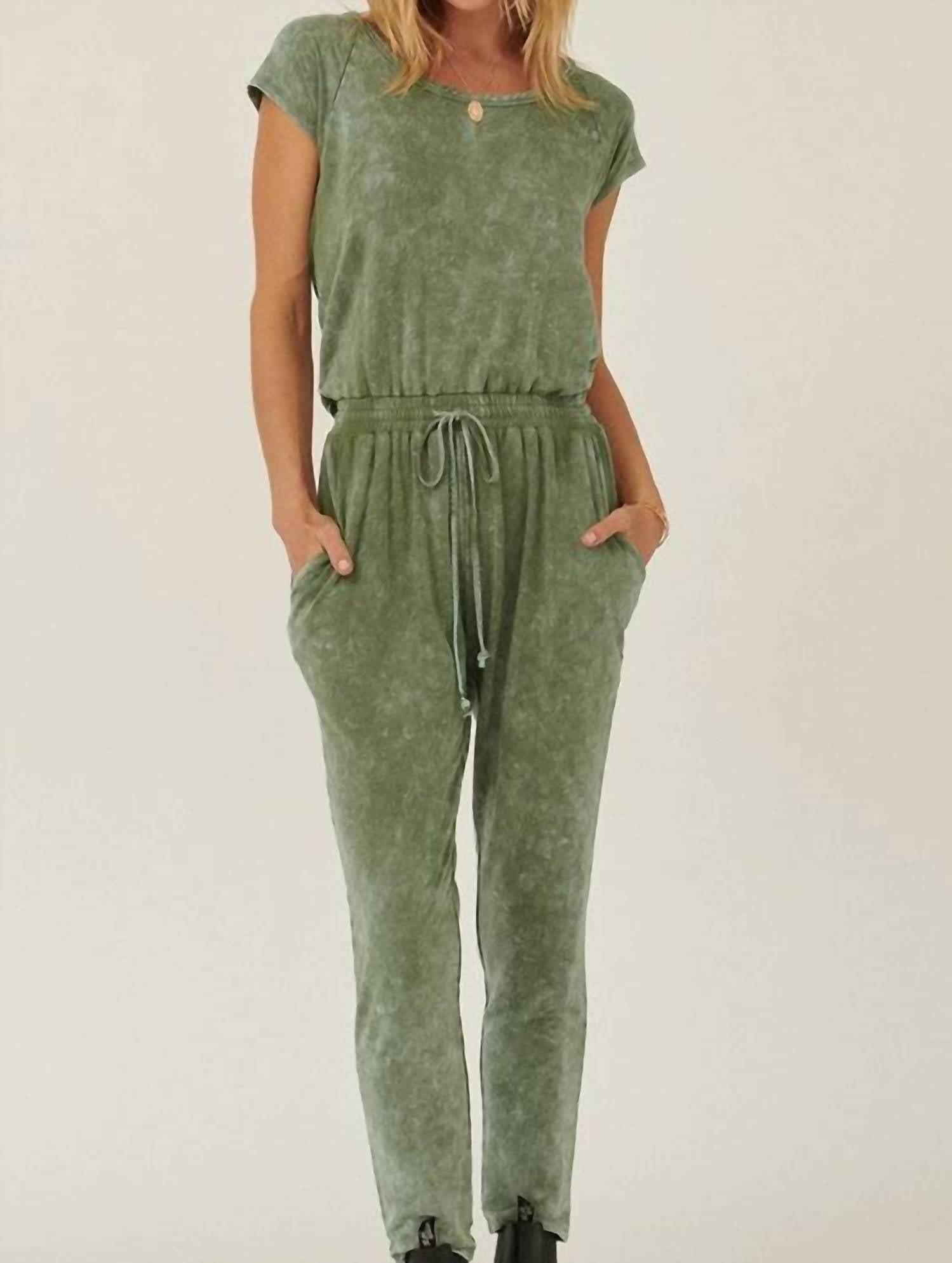 PROMESA Mineral Washed Finish Knit Jumpsuit in green - women's pants - alternate view