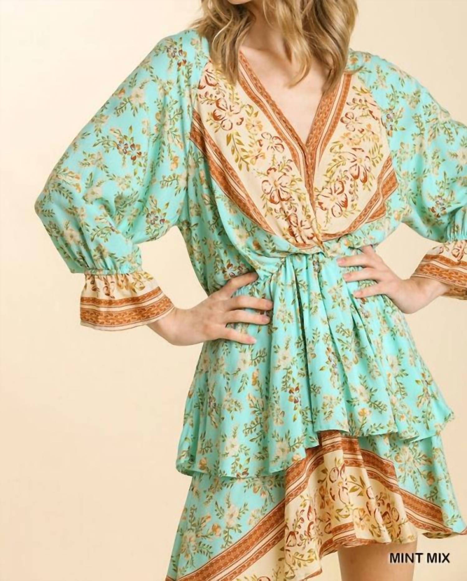 Umgee - Floral Border Print Layered Dress