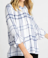 Tea N Rose - Relax Fit Tiered Plaid Top Blouse