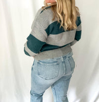 Buttermelon Tidepool Striped Sweater Top in teal - women's long sleeve top - alternate view