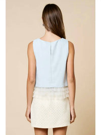 Lalavon - Contrast Sheer Ruffled Tier Hem Top