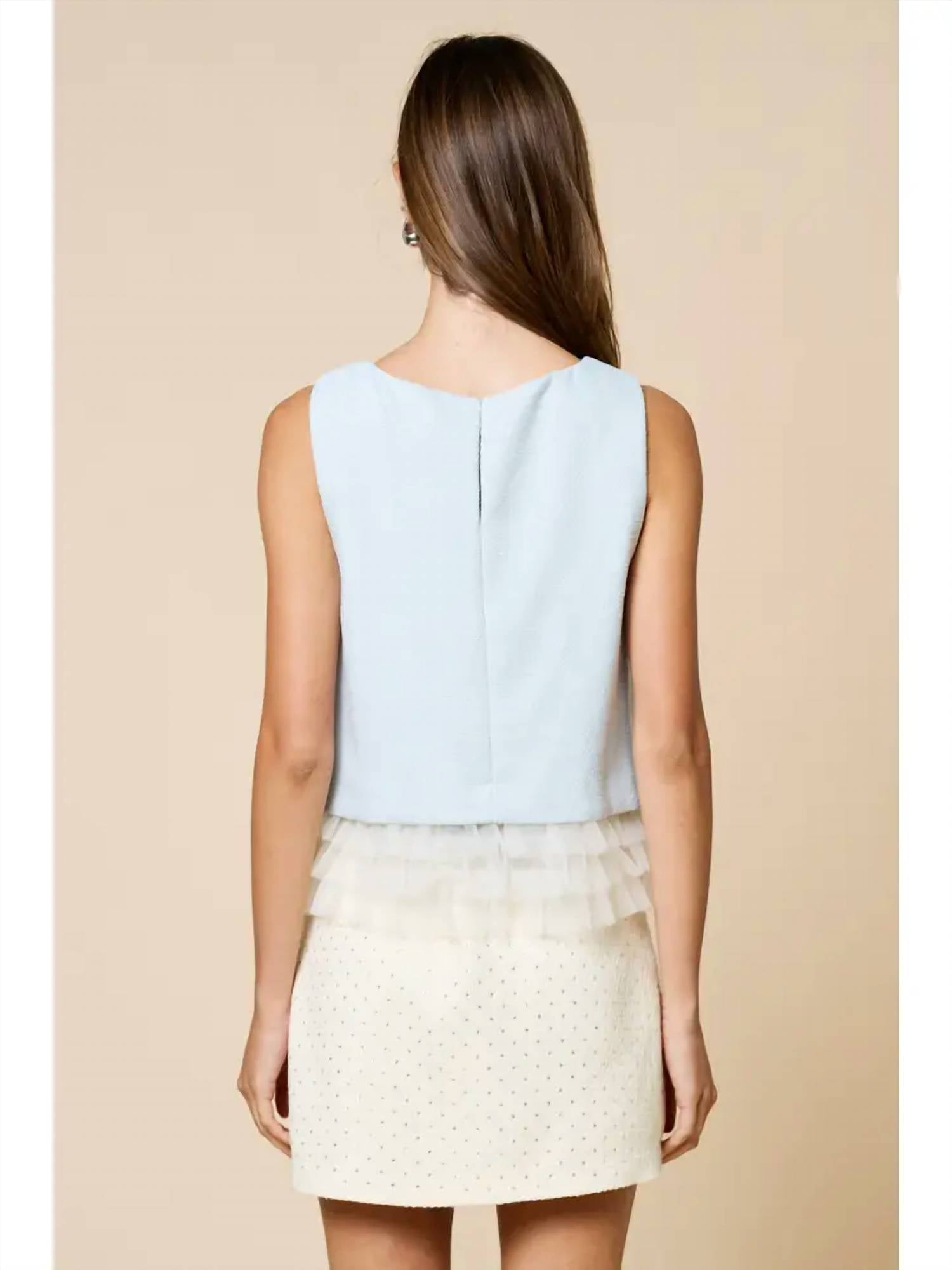 Lalavon - Contrast Sheer Ruffled Tier Hem Top