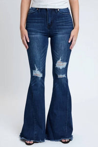 Surelymine - High-waisted Distressed Flare Jeans