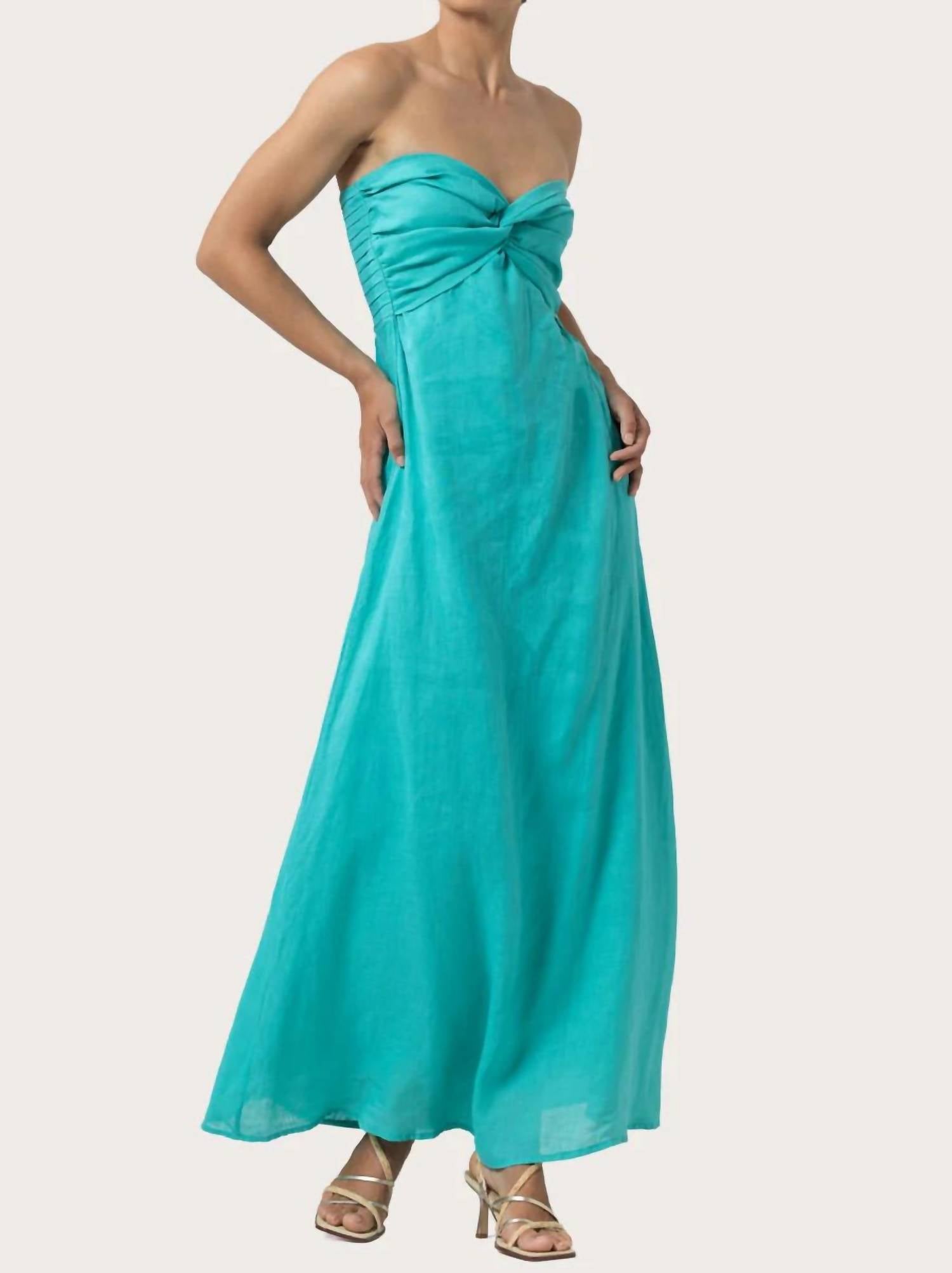 LUSANA Melody Linen Maxi Dress in laurel teal blue - women's dress