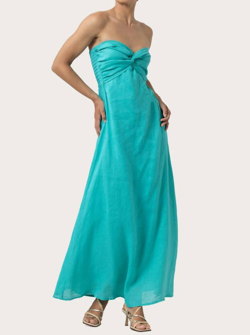 LUSANA Melody Linen Maxi Dress in laurel teal blue - women's dress