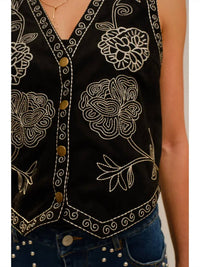 Blue B - Embroidered Suede Vest