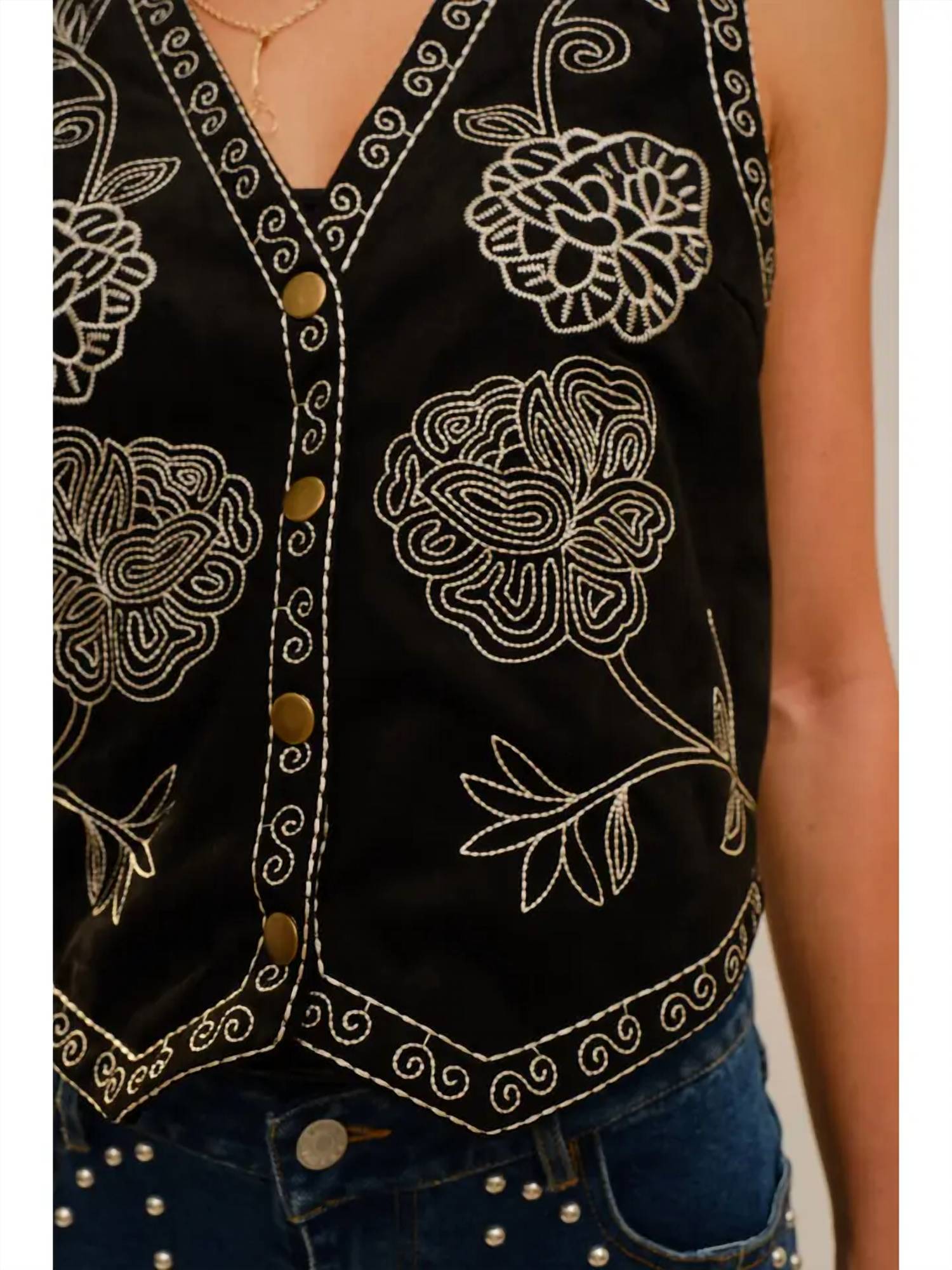 Blue B - Embroidered Suede Vest