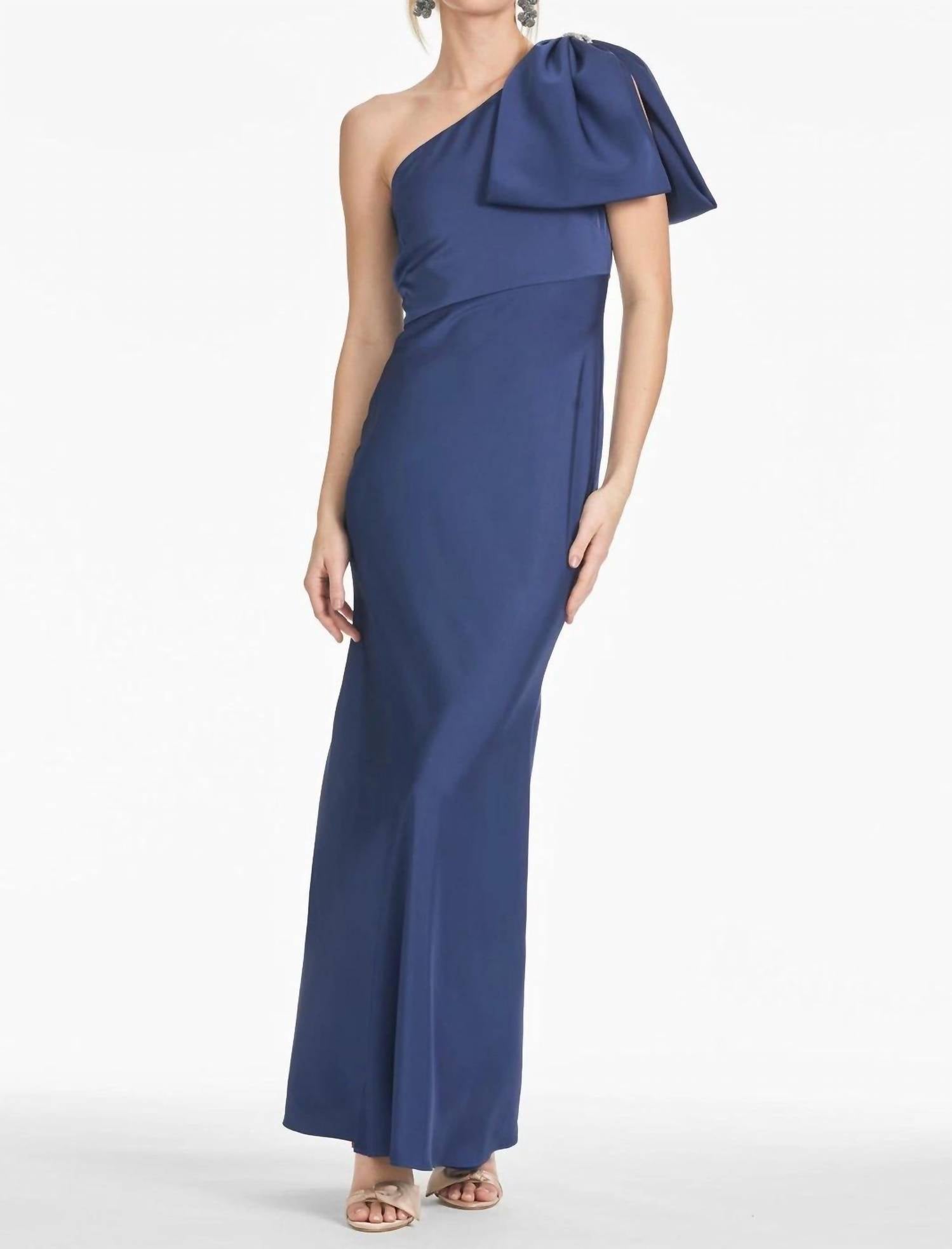 SACHIN & BABI Aubrey One Shoulder Satin Gown in washed indigo - women's dress