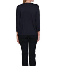 Multiples 3/4 Sleeve V Neck Top in black - women's long sleeve top - alternate view