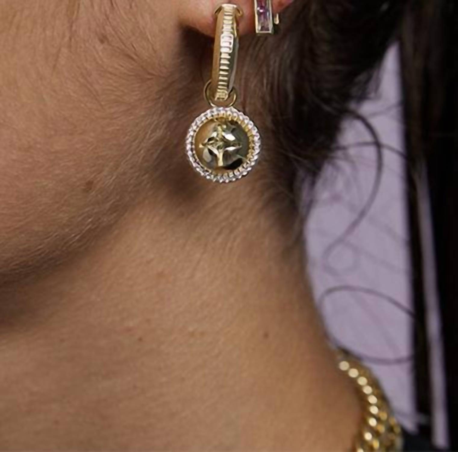 HARDWARE CHARM HOOP EARRINGS