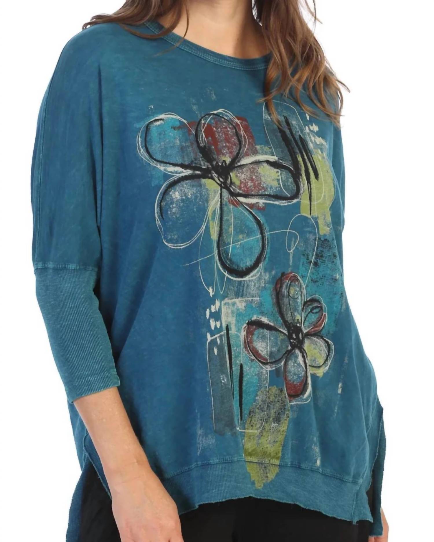 Jess & Jane Santa Monica Mineral Washed Cotton Dolman Sleeve Top in cypress - women's blouse - view 4