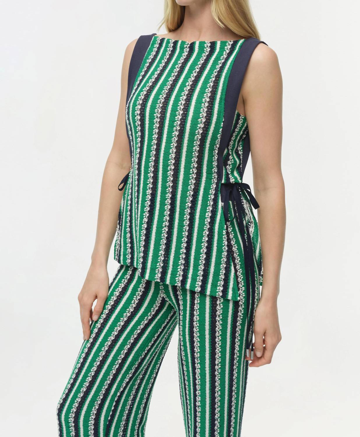 JONATHAN SIMKHAI Melville Knit Top in kelly green stripe - women's tank top - detail view